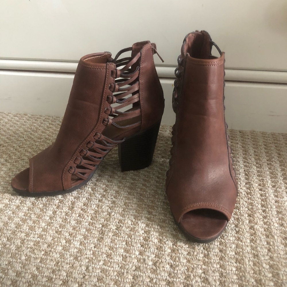 Rampage Brown Heeled Peep-Toe Booties